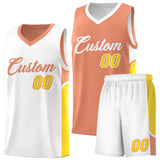 Custom Orange White Side U-shaped Patttern Double Side Sports Uniform Basketball Jersey