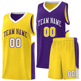 Custom Purple Gold Side U-shaped Patttern Double Side Sports Uniform Basketball Jersey