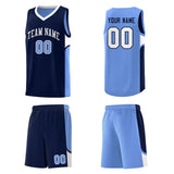 Custom Navy Light Blue Side U-shaped Patttern Double Side Sports Uniform Basketball Jersey