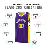 Custom Purple Gold Side U-shaped Patttern Double Side Sports Uniform Basketball Jersey
