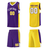 Custom Purple Gold Side U-shaped Patttern Double Side Sports Uniform Basketball Jersey