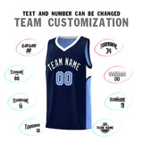 Custom Navy Light Blue Side U-shaped Patttern Double Side Sports Uniform Basketball Jersey