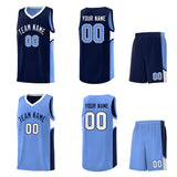 Custom Navy Light Blue Side U-shaped Patttern Double Side Sports Uniform Basketball Jersey