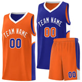 Custom Royal Orange Side U-shaped Patttern Double Side Sports Uniform Basketball Jersey
