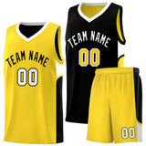 Custom Black Gold Side U-shaped Patttern Double Side Sports Uniform Basketball Jersey