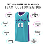 Custom Sky Blue Purple Side U-shaped Patttern Double Side Sports Uniform Basketball Jersey
