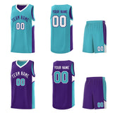 Custom Sky Blue Purple Side U-shaped Patttern Double Side Sports Uniform Basketball Jersey