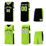 Custom Black Neon Green Side U-shaped Patttern Double Side Sports Uniform Basketball Jersey