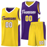 Custom Purple Gold Side U-shaped Patttern Double Side Sports Uniform Basketball Jersey
