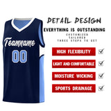 Custom Navy Light Blue Side U-shaped Patttern Double Side Sports Uniform Basketball Jersey