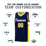 Custom Navy Gold Side U-shaped Patttern Double Side Sports Uniform Basketball Jersey