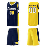 Custom Navy Gold Side U-shaped Patttern Double Side Sports Uniform Basketball Jersey