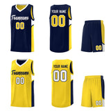 Custom Navy Gold Side U-shaped Patttern Double Side Sports Uniform Basketball Jersey