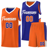 Custom Royal Orange Side U-shaped Patttern Double Side Sports Uniform Basketball Jersey