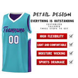 Custom Sky Blue Purple Side U-shaped Patttern Double Side Sports Uniform Basketball Jersey