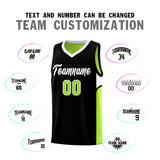 Custom Black Neon Green Side U-shaped Patttern Double Side Sports Uniform Basketball Jersey