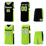 Custom Black Neon Green Side U-shaped Patttern Double Side Sports Uniform Basketball Jersey