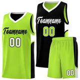 Custom Black Neon Green Side U-shaped Patttern Double Side Sports Uniform Basketball Jersey