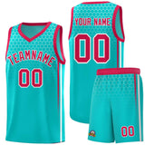Custom Aqua Personalized Honeycomb Pattern Sports Uniform Basketball Jersey