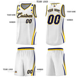 Custom White Shoulders Star Pattern Side Color Block Sports Uniform Basketball Jersey