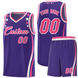 Custom Purple Shoulders Star Pattern Side Color Block Sports Uniform Basketball Jersey