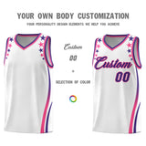 Custom White Shoulders Star Pattern Side Color Block Sports Uniform Basketball Jersey