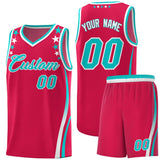 Custom Red Shoulders Star Pattern Side Color Block Sports Uniform Basketball Jersey