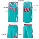 Custom Sky Blue Shoulders Star Pattern Side Color Block Sports Uniform Basketball Jersey