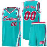Custom Sky Blue Shoulders Star Pattern Side Color Block Sports Uniform Basketball Jersey