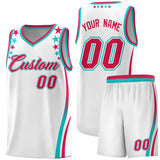 Custom White Shoulders Star Pattern Side Color Block Sports Uniform Basketball Jersey