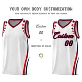 Custom White Shoulders Star Pattern Side Color Block Sports Uniform Basketball Jersey