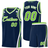 Custom Navy Shoulders Star Pattern Side Color Block Sports Uniform Basketball Jersey