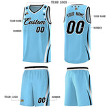 Custom Light Blue Shoulders Star Pattern Side Color Block Sports Uniform Basketball Jersey