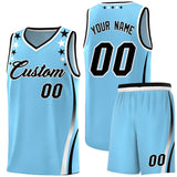 Custom Light Blue Shoulders Star Pattern Side Color Block Sports Uniform Basketball Jersey