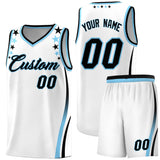 Custom White Shoulders Star Pattern Side Color Block Sports Uniform Basketball Jersey