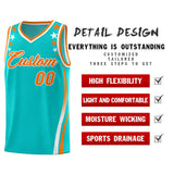 Custom Sky Blue Shoulders Star Pattern Side Color Block Sports Uniform Basketball Jersey