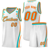 Custom White Shoulders Star Pattern Side Color Block Sports Uniform Basketball Jersey