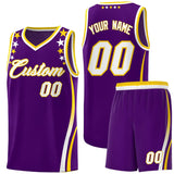 Custom Purple Shoulders Star Pattern Side Color Block Sports Uniform Basketball Jersey