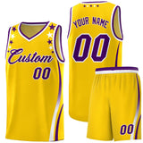 Custom Gold Shoulders Star Pattern Side Color Block Sports Uniform Basketball Jersey