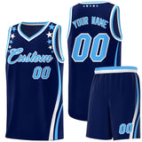 Custom Navy Shoulders Star Pattern Side Color Block Sports Uniform Basketball Jersey
