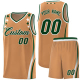 Custom Light Brown Shoulders Star Pattern Side Color Block Sports Uniform Basketball Jersey