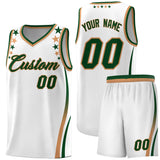 Custom White Shoulders Star Pattern Side Color Block Sports Uniform Basketball Jersey