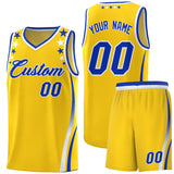 Custom Gold Shoulders Star Pattern Side Color Block Sports Uniform Basketball Jersey