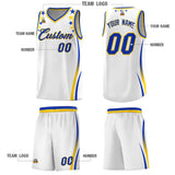 Custom White Shoulders Star Pattern Side Color Block Sports Uniform Basketball Jersey