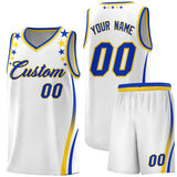 Custom White Shoulders Star Pattern Side Color Block Sports Uniform Basketball Jersey