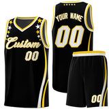 Custom Black Shoulders Star Pattern Side Color Block Sports Uniform Basketball Jersey