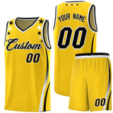 Custom Gold Shoulders Star Pattern Side Color Block Sports Uniform Basketball Jersey