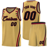 Custom Old Gold Shoulders Star Pattern Side Color Block Sports Uniform Basketball Jersey