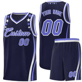 Custom Navy Shoulders Star Pattern Side Color Block Sports Uniform Basketball Jersey