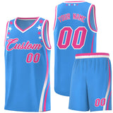 Custom Light Blue Shoulders Star Pattern Side Color Block Sports Uniform Basketball Jersey